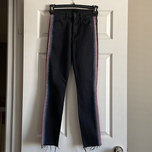 MOTHER High Waisted Looker Ankle Fray Guilty Glitter Racer - Picture 4 of 11